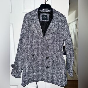 Faded Glory Women's Size L (12/14)Gray Tweed Trench Coat Jacket NWT
